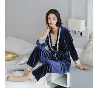 QXWD Pyjama pour Femme Automne Hiver Sexy Bretelles en Dentelle Luxe Noble Dames vêtements de détente coréen Or Velours Trois pièces Ensemble