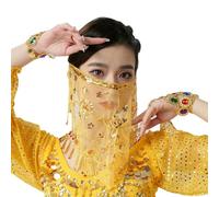 QXWD - Voile de danse du ventre en maille avec pompons en perles et paillettes étincelantes pour femmes et adolescentes