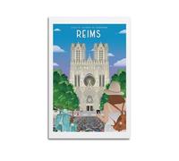 QXYUIN Affiche de voyage Cathédrale de Reims - Impression sur toile - Décoration pour chambre - 50 x 75 cm - Style sans cadre