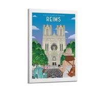 QXYUIN Affiche de voyage Cathédrale de Reims - Impression sur toile - Esthétique et décorative pour chambre - 20 x 30 cm - Style cadre