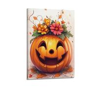 QXYUIN Fleur d'Halloween - Poster décoratif sur toile avec citrouille et lanterne - Décoration murale pour chambre - 50 x 75 cm - Style cadre