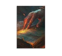 QXYUIN Impression sur toile représentant la main avec des flammes touchant la Bible - Décoration murale pour chambre - 20 x 30 cm - Style sans cadre