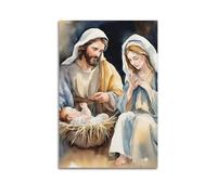 QXYUIN Peinture à l'aquarelle religieuse « The Holy Family » - Décoration murale sur toile - Esthétique et décorative pour chambre - 60 x 90 cm - Style sans cadre