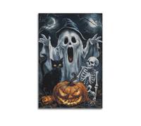 QXYUIN Peinture à l'huile Halloween fantôme crâne et citrouille lanterne poster art mural toile esthétique peinture décorative pour chambre 40 x 60 cm sans cadre
