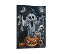 QXYUIN Peinture à l'huile Halloween fantôme crâne et citrouille lanterne poster art mural toile esthétique peinture décorative pour chambre 40 x 60 cm style cadre