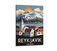 QXYUIN Poster de paysage de Reykjavik Islande, port et sommets enneigés. jpg Poster mural sur toile esthétique et décorative pour chambre 40 x 60 cm, style cadre