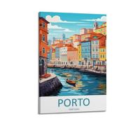QXYUIN Poster de paysage portugal, canal de Porto et maisons colorées. jpg Poster mural sur toile esthétique et décorative pour chambre 50 x 75 cm, style cadre