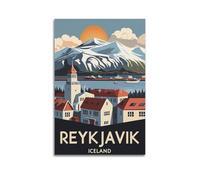 QXYUIN Poster de paysage Reykjavik Islande, port et sommets enneigés. jpg - Impression sur toile - Esthétique et décorative pour chambre - 30 x 45 cm - Style sans cadre