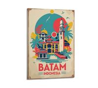QXYUIN Poster de voyage Batam Indonésie, architecture mixte avec plantes tropicales et couleurs vives. JPG Poster mural sur toile esthétique et décorative pour chambre 30 x 45 cm style cadre
