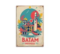 QXYUIN Poster de voyage Batam Indonésie, architecture mixte avec plantes tropicales et couleurs vives. JPG Poster mural sur toile esthétique et décorative pour chambre 40 x 60 cm sans cadre