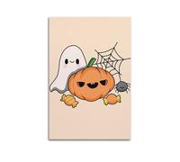 QXYUIN Poster d'Halloween fantôme citrouille lanterne avec toile d'araignée, décoration murale sur toile, peinture esthétique pour chambre 30 x 45 cm, style sans cadre