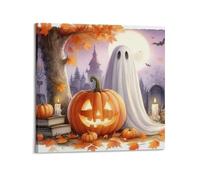 QXYUIN Poster d'Halloween fantôme et citrouille, cimetière, décoration murale sur toile, esthétique et décorative pour chambre, 50 x 50 cm, style cadre
