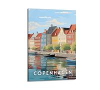 QXYUIN Poster vintage de voyage Copenhague Danemark, réflexions du front de mer. jpg Poster sur toile esthétique et décorative pour chambre 30 x 45 cm style cadre