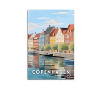 QXYUIN Poster vintage de voyage Copenhague Danemark, Réflexions sur le front de mer. Jpg Poster sur toile esthétique et décorative pour chambre 60 x 90 cm sans cadre