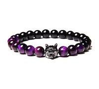 QYAQ Bracelet en Pierre pour Les Femmes,7 Chakra Naturel Violet Oeil De Tigre Pierre Perle Bracelet Élastique Vert Aux Yeux De Loup Tête Bracelet Mode Boho Yoga Dame Bijoux Cadeau Petite Amie Maman