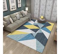QYDF Mode Pastel Conception géométrique Bleu, Triangle Salon de géométrie Blanc et Jaune Couleur inhabituelle Tapis Enfants Combinaison Tapis extérieur Moderne,Bleu,60x90cm