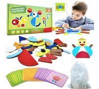 QYDKWK Tangram Puzzles en Bois de Formes Géométriques pour Enfants Jouet Montessori de 3 4 5 6 Ans avec 30 Cartes Jeux Éducatif Cadeau de Noël d'anniversaire pour 3-6 Ans Garcon Fille