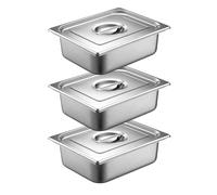 QYDMIN Lot de 3 Plat Inox avec Couvercle, GN 1/2 Bac avec Couvercle, 32,5 x 26,5 x 6,5 cm Bac Alimentaire Inox pour des Fours à Convection, des Chafing Dishes, des Réfrigérateurs