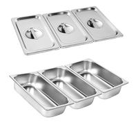QYDMIN Plat Four Rectangulaire, 3x Bac Inox, Plat four Avec Couvercle- 3L-32.5 x 17.5 x 6.5cm, Robuste, Durable et Facile à Nettoyer, Pour escalopes, saladette, bain marie, viande, poisson