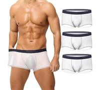 QYDZR sous-vêtements Niksy, sous-vêtements Transparents for Hommes, caleçons Boxeurs Transparents Ultra-Fins en Soie glacée(3 White,Medium)
