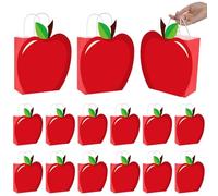 Qyeahkj Lot de 24 sacs cadeaux en papier kraft en forme de pomme rouge pour la rentrée scolaire avec poignées pour la première journée d'école - Fournitures de fête pour les étudiants, les enseignants