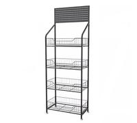QYEURFOF Étagère de Cuisine, Étagère de Stockage Fruits et légumes for supermarché, système paniers à Plusieurs Niveaux for Chips/Bonbons/Pain en Acier(Black,4 Tier50x27x140cm)