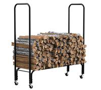 QYEURFOF Râtelier à Bois, Support à Bois de Chauffage Supports Grand Stockage avec Roues, Support bûches 48 Pouces Long, for cheminée terrasse, Porche arrière Foyer extérieur, Facile Assembler