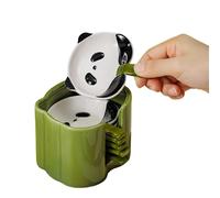 QYGGFBAI Lot de 4 plats à sauce de soja en céramique - Motif panda mignon et bambou - Pour sushis, boulettes, condiments (6 pièces)