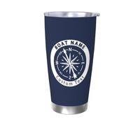 Qygtritvo Mug en acier inoxydable personnalisé avec couvercle - Motif ancre de bateau - Captain Compass - Cadeau pour adultes et mari