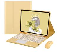 QYiD Coque avec clavier pour iPad 6ème génération 2018 - iPad 5ème génération 2017, coque avec clavier rond mignon sans fil BT Touchpad amovible, jaune