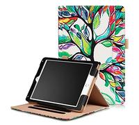 QYiD Coque pour 2018/2017 iPad 9.7 5th / 6th Generation, Folding Stand Protective Multi-Angle Viewing Cover with Pencil Holder & Auto Wake/Sleep for Apple iPad 9.7 inch 2018/2017 (Happy Tree)