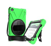 QYiD Coque pour Fire HD 10(7th/9th Generation, 2017/2019 Release), Heavy Duty Robuste Antichoc Protection avec 360 Rotatif Kickstand/HandStrap, Ceinture d'épaule pour Kindle Fire HD 10.1"(Vert)