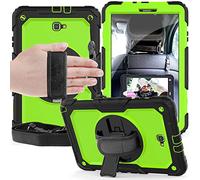 QYiD Coque pour Galaxy Tab A 10.1 2016 avec film protecteur d'écran SM-T580/T585, étui de protection robuste avec support rotatif et bandoulière pour Galaxy Tab A 10.1 10.1 pouces Noir/vert citron