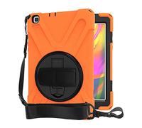 QYiD Coque pour Galaxy Tab A 8.0 & S Pen Robuste Antichoc Protection avec 360 Rotatif Kickstand/HandStrap, Ceinture d'épaule pour Samsung Galaxy Tab A 8.0 & S Pen (2019) SM-P200 / SM-P205, Orange