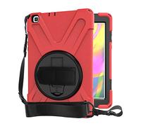 QYiD Coque pour Galaxy Tab A 8.0 & S Pen Robuste Antichoc Protection avec 360 Rotatif Kickstand/HandStrap, Ceinture d'épaule pour Samsung Galaxy Tab A 8.0 & S Pen (2019) SM-P200 / SM-P205, Rouge