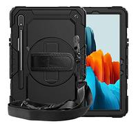 QYiD Coque pour Galaxy Tab S7 Plus 12.4 avec protecteur d'écran intégré, porte-stylet S, étui de protection robuste avec support rotatif, bandoulière pour Galaxy Tab S7 Plus SM-T970/T975/T976, noir