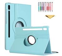 QYiD Coque pour Galaxy Tab S7 Plus SM-T970/T975/T976, Coque de Protection Support Rotatif à 360 Degrés Folio étui Case Fonction Sommeil/Réveil pour Galaxy Tab S7 Plus 12.4 zoll 2020, Hellblau