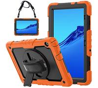 QYiD Coque pour Huawei MediaPad T5 10 avec protection d'écran, coque de protection résistante aux chocs avec support rotatif, bandoulière pour Huawei Mediapad T5 10,1" 2018, orange