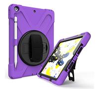 QYiD Coque pour iPad 10.2 2019/iPad 7th Generation Case, Heavy Duty Antichoc Robuste Protection with Pencil Holder, Rotatable Kickstand, Shoulder Belt pour iPad 10.2 A2200/A2198/A2232, Violet
