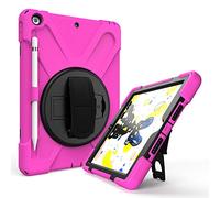 QYiD Coque pour iPad 10.2 2019/iPad 7th Generation Case, Heavy Duty Antichoc Robuste Protection with Pencil Holder, Rotatable Kickstand, Shoulder Belt pour Apple iPad 10.2 A2200/A2198/A2232 (Pink)