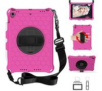 QYiD Coque pour iPad 10.2 2020 iPad 8th Generation / 2019 iPad 7th, Antichoc Léger Housse EVA Enfants Protecteur avec Support Rotatif, Porte-Crayons et Bretelles pour 10.2" iPad 2020/2019, Rosa+Noir
