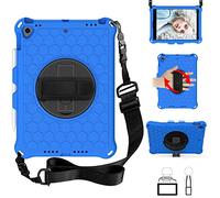 QYiD Coque pour iPad 10.2 2020 iPad 8th Generation / 2019 iPad 7th, Antichoc Léger Housse EVA Enfants Protecteur avec Support Rotatif, Porte-Crayons et Bretelles pour 10.2" iPad 2020/2019, Bleu/Noir