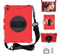 QYiD Coque pour iPad 10.2 2020 iPad 8th Generation / 2019 iPad 7th, Antichoc Léger Housse EVA Enfants Protecteur avec Support Rotatif, Porte-Crayons et Bretelles pour 10.2" iPad 2020/2019, Rouge/Noir