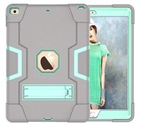 QYiD Coque pour iPad 10.2 / 7th Generation Anti-Fall Shockproof Rugged Hybrid Protection Cover with Built-in Stand Apple iPad 10.2 (2019) / A2200 / A2198 / A2232 (Gris+Aqua)