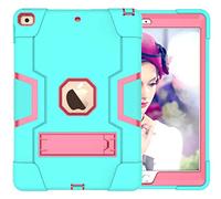 QYiD Coque pour iPad 10.2 / 7th Generation Anti-Fall Shockproof Rugged Hybrid Protection Cover with Built-in Stand Apple iPad 10.2 (2019) / A2200 / A2198 / A2232 (Aqua+Rose)
