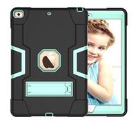 QYiD Coque pour iPad 10.2 / 7th Generation Anti-Fall Shockproof Rugged Hybrid Protection Cover with Built-in Stand Apple iPad 10.2 (2019) / A2200 / A2198 / A2232 (Noir+Aqua)