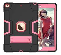 QYiD Coque pour iPad 10.2 / 7th Generation Hybrid Heavy Duty Defender Antichoc Protective avec Support Apple iPad 10.2 (2019) / A2200 / A2198 / A2232 (Noir+RoseRed)