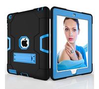 QYiD Coque pour iPad 4 / iPad 3 / iPad 2, Hybrid Antichoc Robuste Drop Protection Cover avec Support pour iPad 2, iPad 3rd Generation, iPad 4th Generation Tablet (Noir+Bleu)