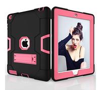 QYiD Coque pour iPad 4 / iPad 3 / iPad 2, Hybrid Antichoc Robuste Drop Protection Cover avec Support pour iPad 2, iPad 3rd Generation, iPad 4th Generation Tablet (Noir+RoseRed)