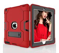 QYiD Coque pour iPad 4 / iPad 3 / iPad 2, Hybrid Antichoc Robuste Drop Protection Cover avec Support pour iPad 2, iPad 3rd Generation, iPad 4th Generation Tablet (Red+Noir)